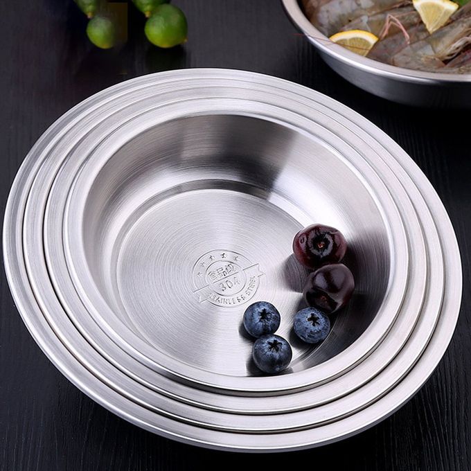 Stainless Steel Plate Dish Plate Dumplings Deep Dis  Deepening Thi K Plate-silver-20cm