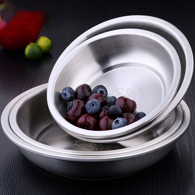 Stainless Steel Plate Dish Plate Dumplings Deep Dis  Deepening Thi K Plate-silver-20cm