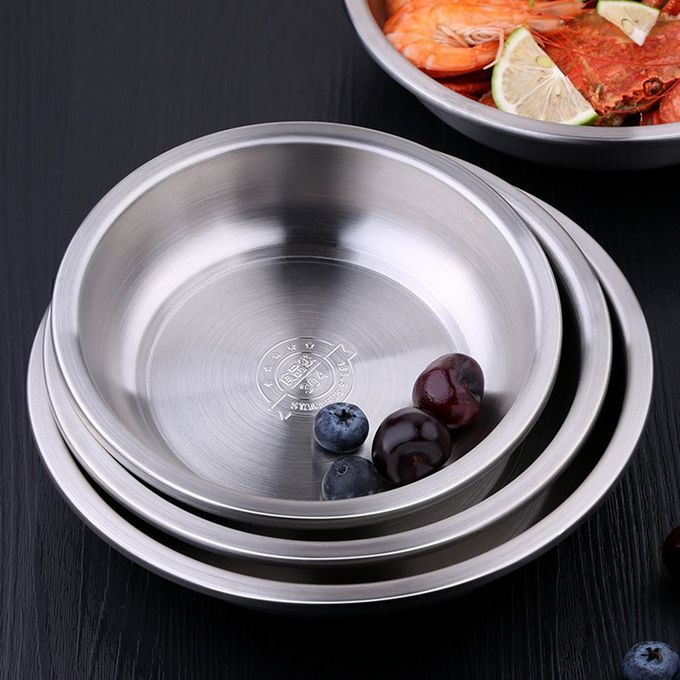 Stainless Steel Plate Dish Plate Dumplings Deep Dis  Deepening Thi K Plate-silver-20cm