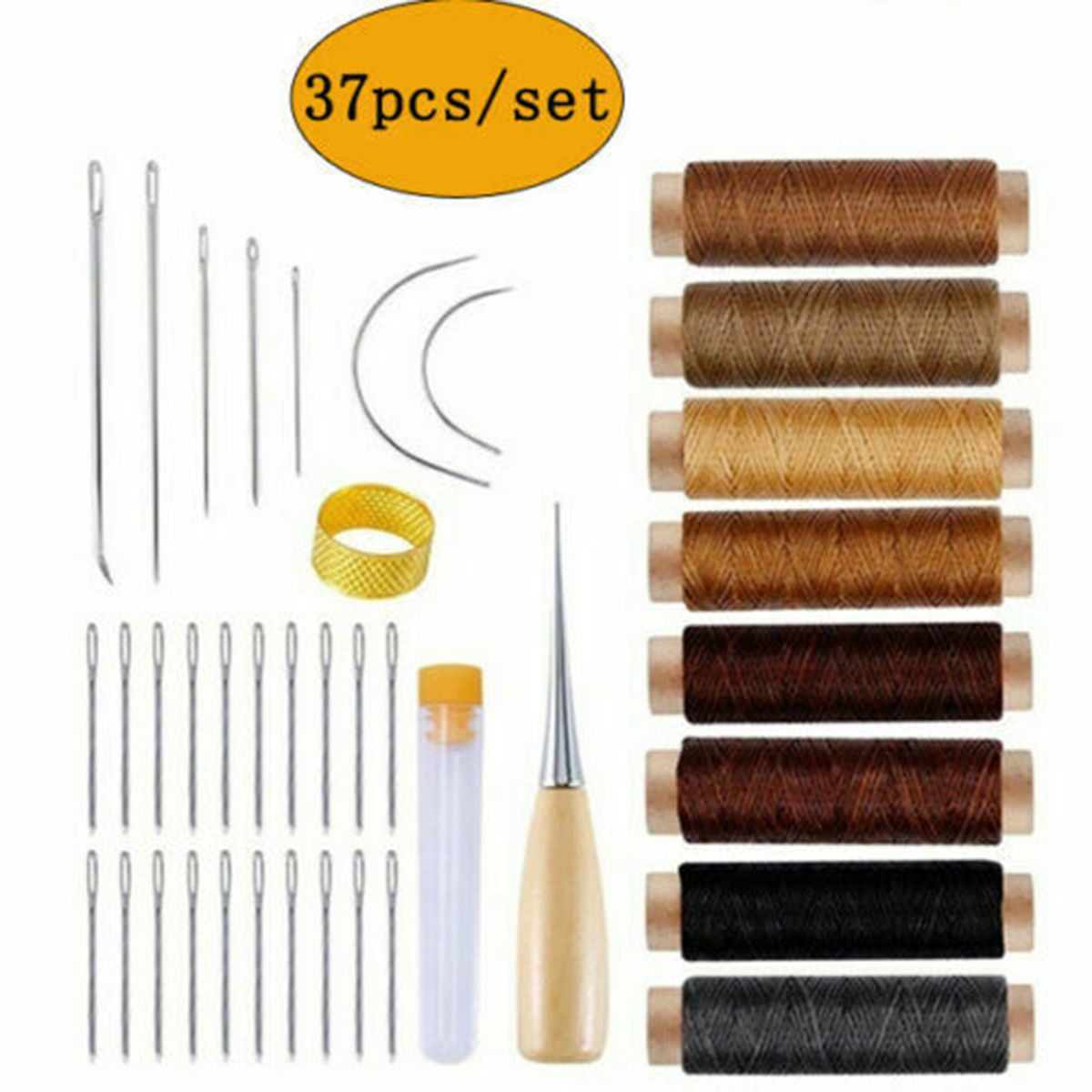 37Pcs Leather Sewing Tools Kit Waxed Thread Stitching