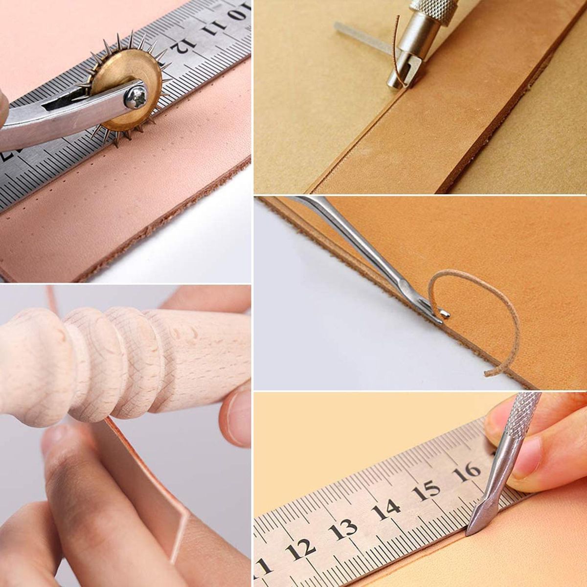 31Pcs Leather Sewing Tools DIY Leather Craft Hand Stitching Kit with Groover Awl Waxed Thimble