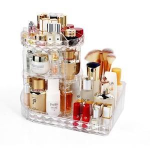 Acrylic Cosmetic Storage Box 360 Degree Rotation Transparent Makeup Organizer Fashion Spin Detachable Display Organizer Beauty