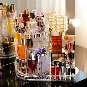 Acrylic Cosmetic Storage Box 360 Degree Rotation Transparent Makeup Organizer Fashion Spin Detachable Display Organizer Beauty