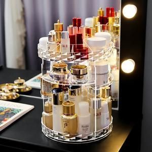 Acrylic Cosmetic Storage Box 360 Degree Rotation Transparent Makeup Organizer Fashion Spin Detachable Display Organizer Beauty