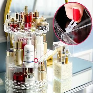 Acrylic Cosmetic Storage Box 360 Degree Rotation Transparent Makeup Organizer Fashion Spin Detachable Display Organizer Beauty