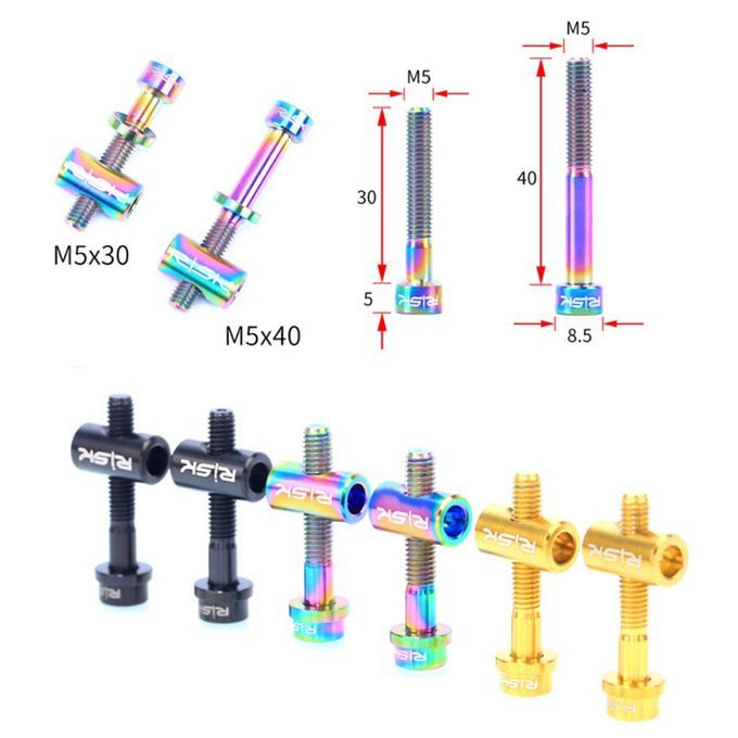 2 Pack M5*30/40MM Bike Seat Post Fixed Bolts Titanium Golden 30mm