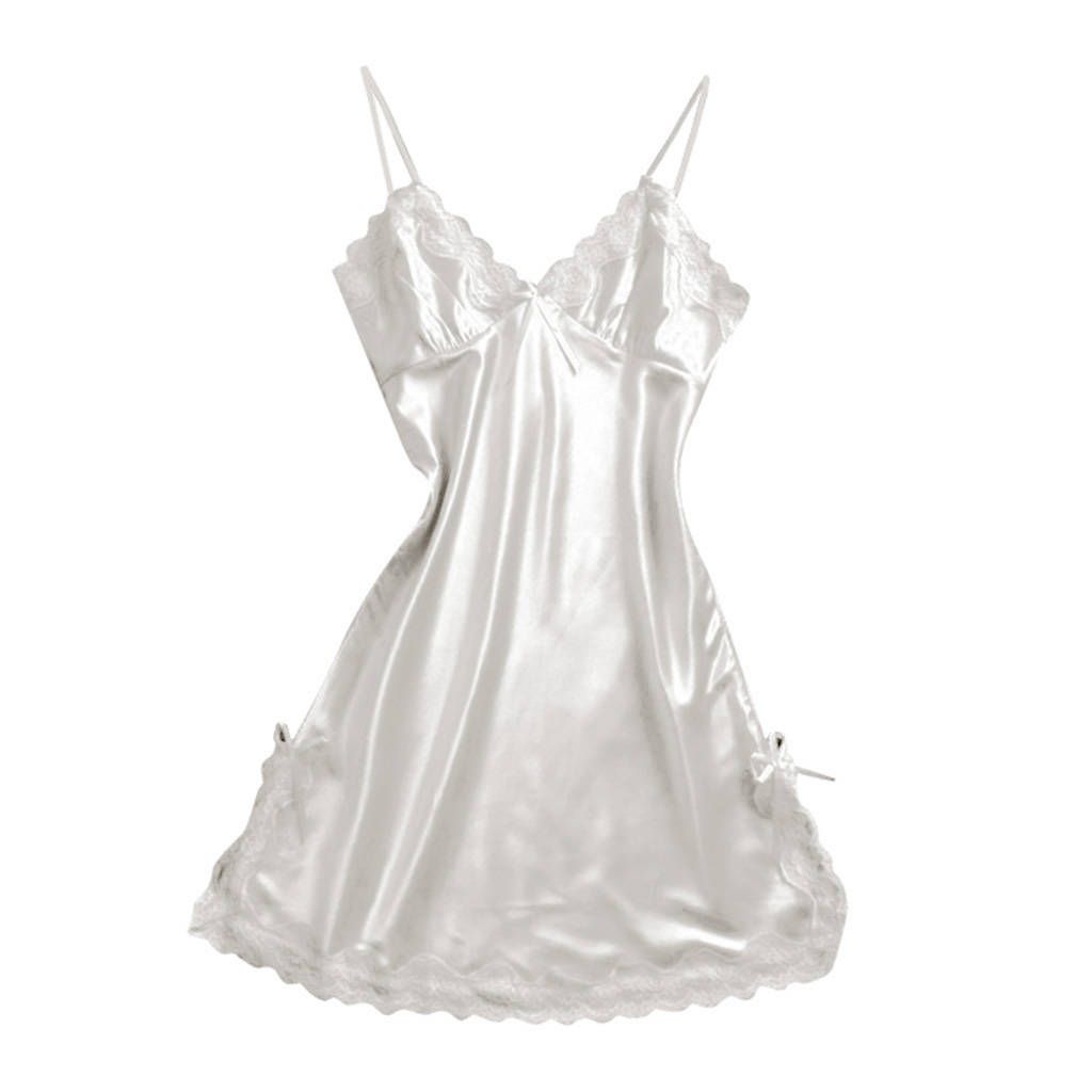 Women Atin Nightgown Exy Lingerie Leeveless Lace Chemise Nightdress S