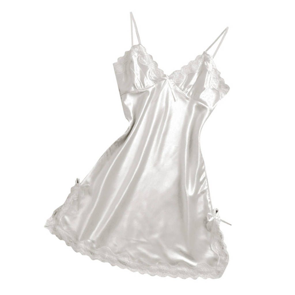 Women Atin Nightgown Exy Lingerie Leeveless Lace Chemise Nightdress S