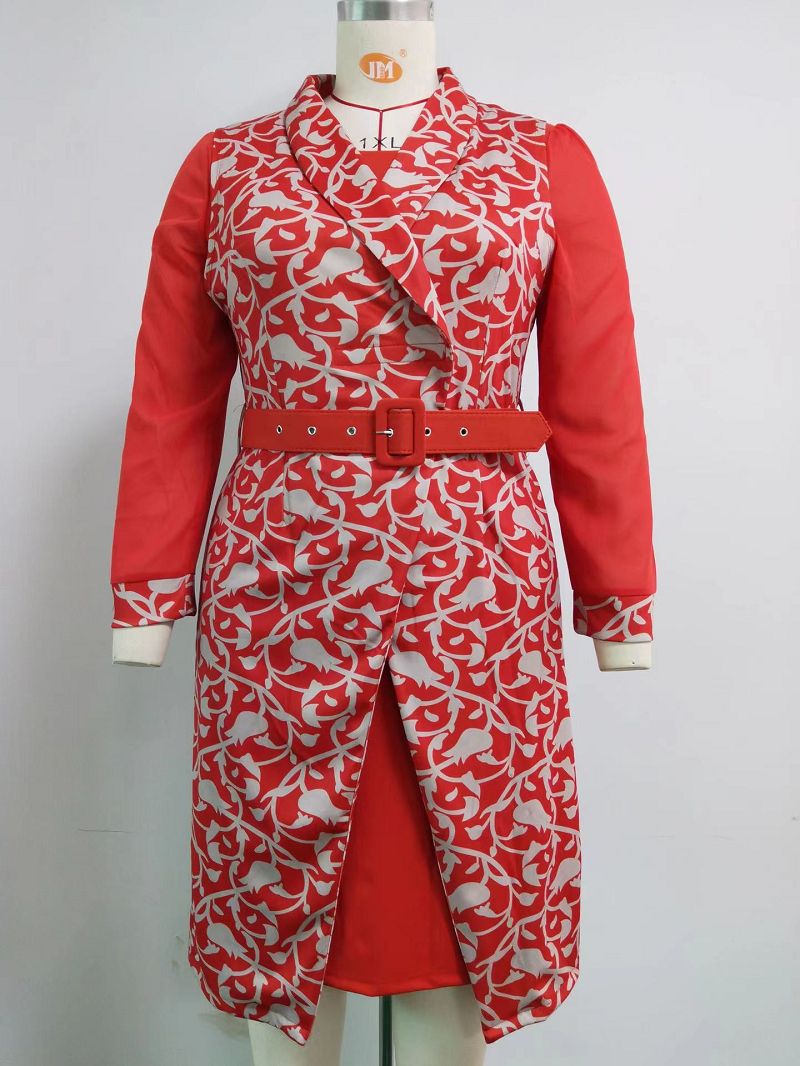 MijaGrace- Women's Digital Print 2 Piece Dress Suit - Red