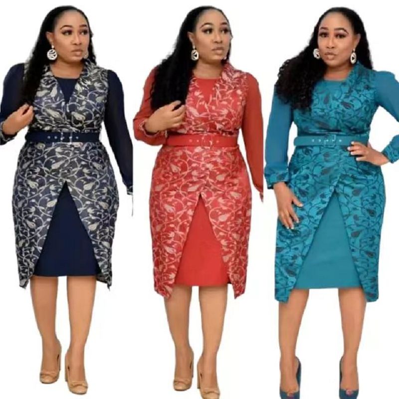 MijaGrace- Women's Digital Print 2 Piece Dress Suit - Red