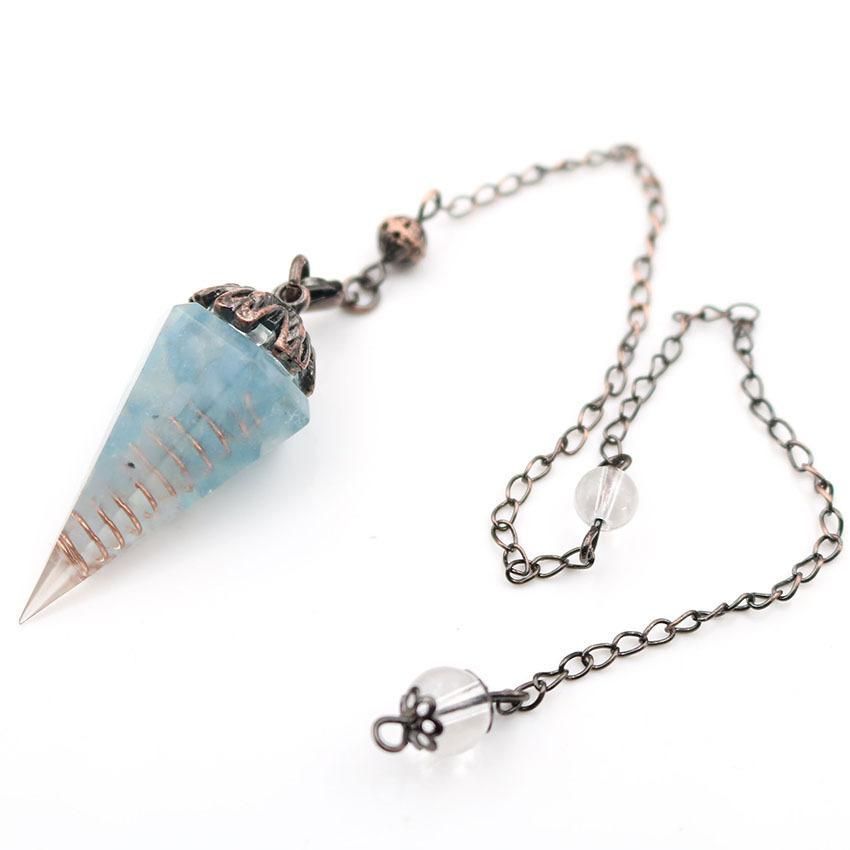 European and American cross-border foreign trade new fashion bronze natural crystal gravel resin hexagonal cone pendulum pendant Aquamarine