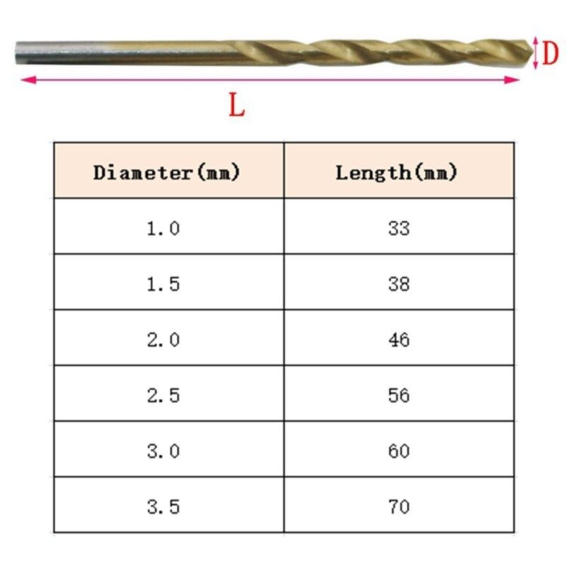 60pcs Twist Drill Bits Set 1.0/1.5/2.0/2.5/3.0/3.5 Mm High Speed Steel Titanium Coated
