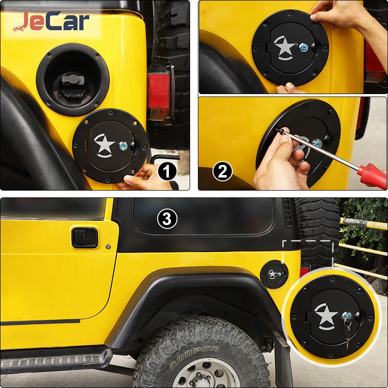Tank Cap Cover Decoration With Key Lock ABS Aluminum Alloy For   TJ 1997-2006 Car Exterior Accessories