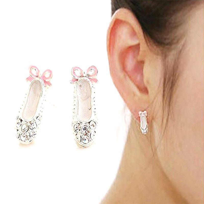 Party Shiny Rhinestone Inlaid Bowknot Ballet Shoes-Silver