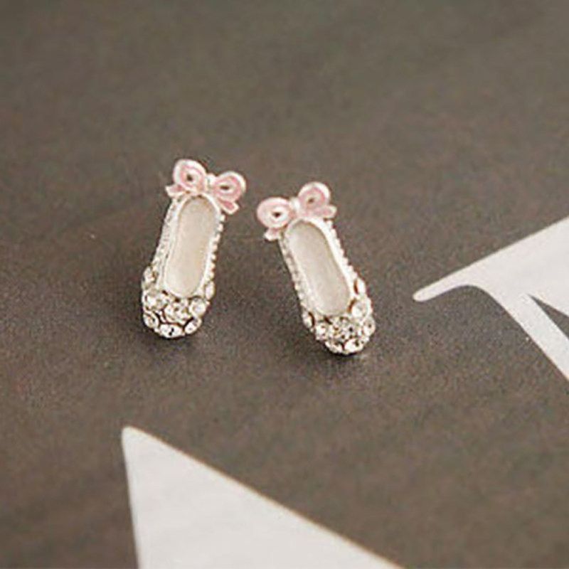 Party Shiny Rhinestone Inlaid Bowknot Ballet Shoes-Silver