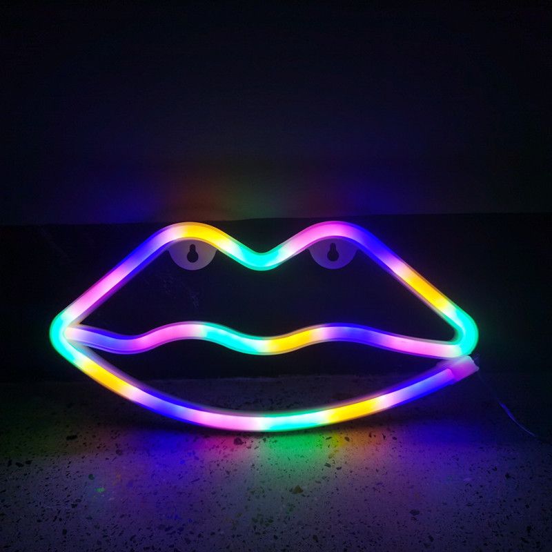 LED Neon Light Lips Red Pink Blue  Purple Warm Colorful