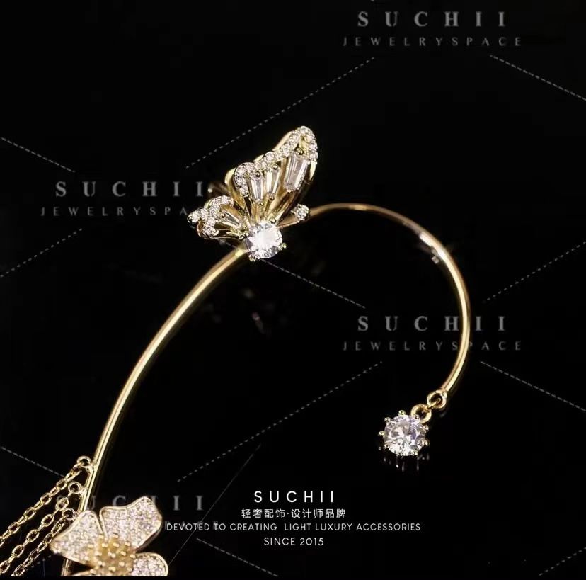 Super Flash Butterfly Flower Ladies Without Ear Holes Tassel Earrings
