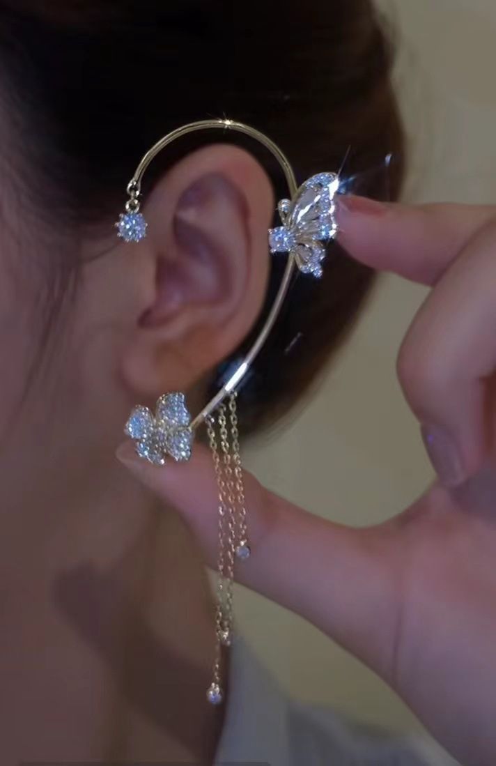 Super Flash Butterfly Flower Ladies Without Ear Holes Tassel Earrings