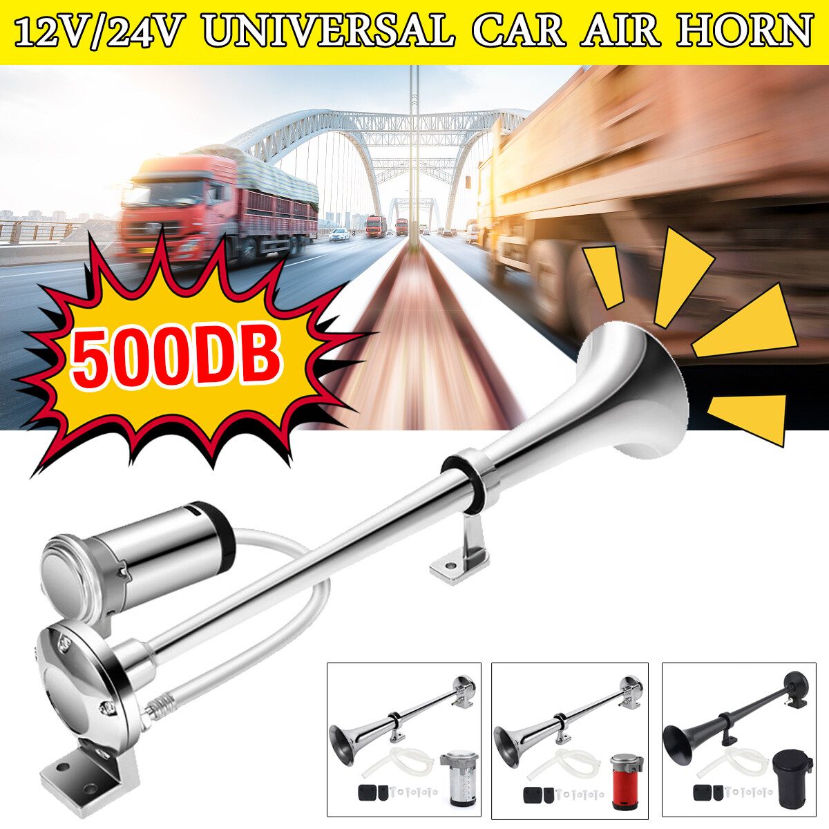 24V Car Air Horn 150DB Super Loud Horn Truck Train Horn Kit Red