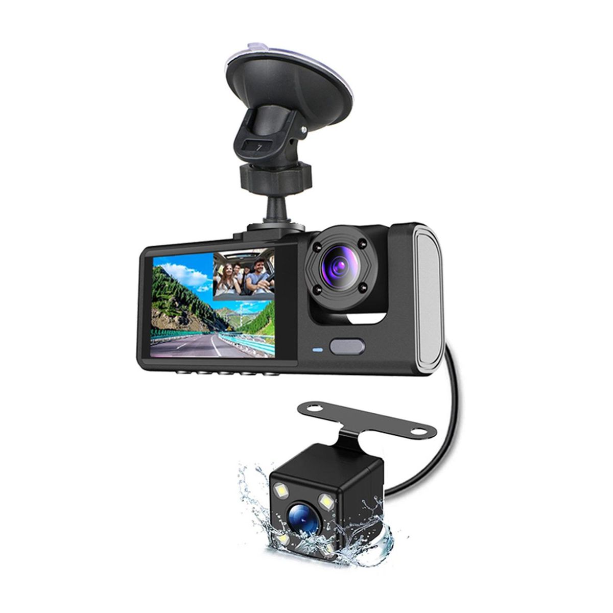 Dash Cam Front and Rear Inside 3 Cameras 1080P+720P+480p Car Rearview Mirror Car Video Recording Camcorder Night Vision Car Camera Recorder Auto Safety Driving Recorder
