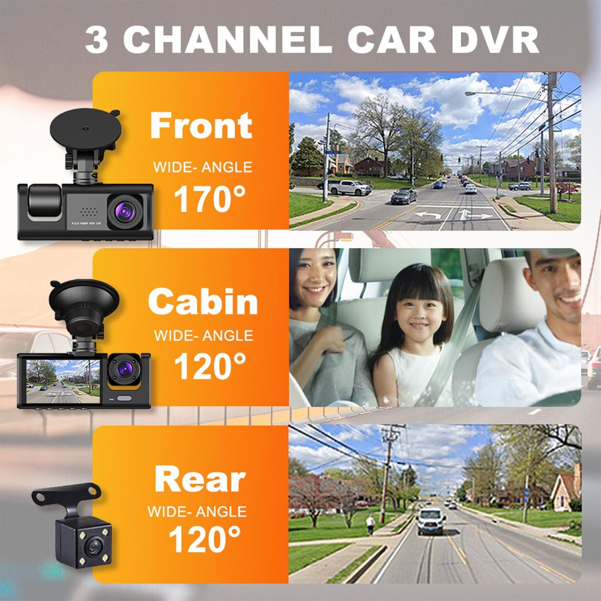 Dash Cam Front and Rear Inside 3 Cameras 1080P+720P+480p Car Rearview Mirror Car Video Recording Camcorder Night Vision Car Camera Recorder Auto Safety Driving Recorder