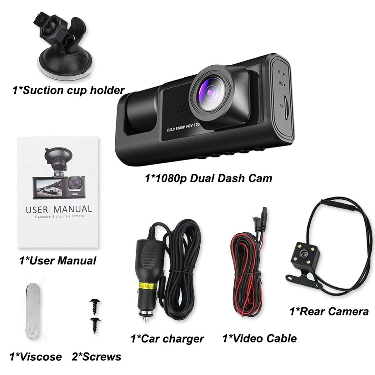 Dash Cam Front and Rear Inside 3 Cameras 1080P+720P+480p Car Rearview Mirror Car Video Recording Camcorder Night Vision Car Camera Recorder Auto Safety Driving Recorder