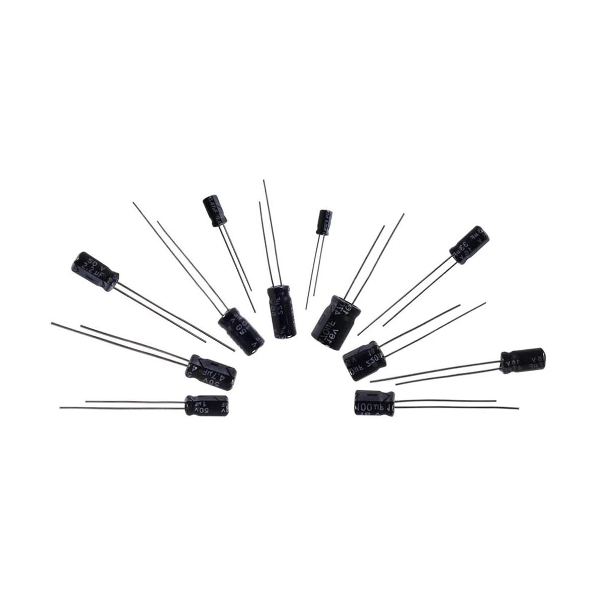 500PCS 01UF-1000UF In-Line Electrolytic Capacitors Sample Kit 16V-50V