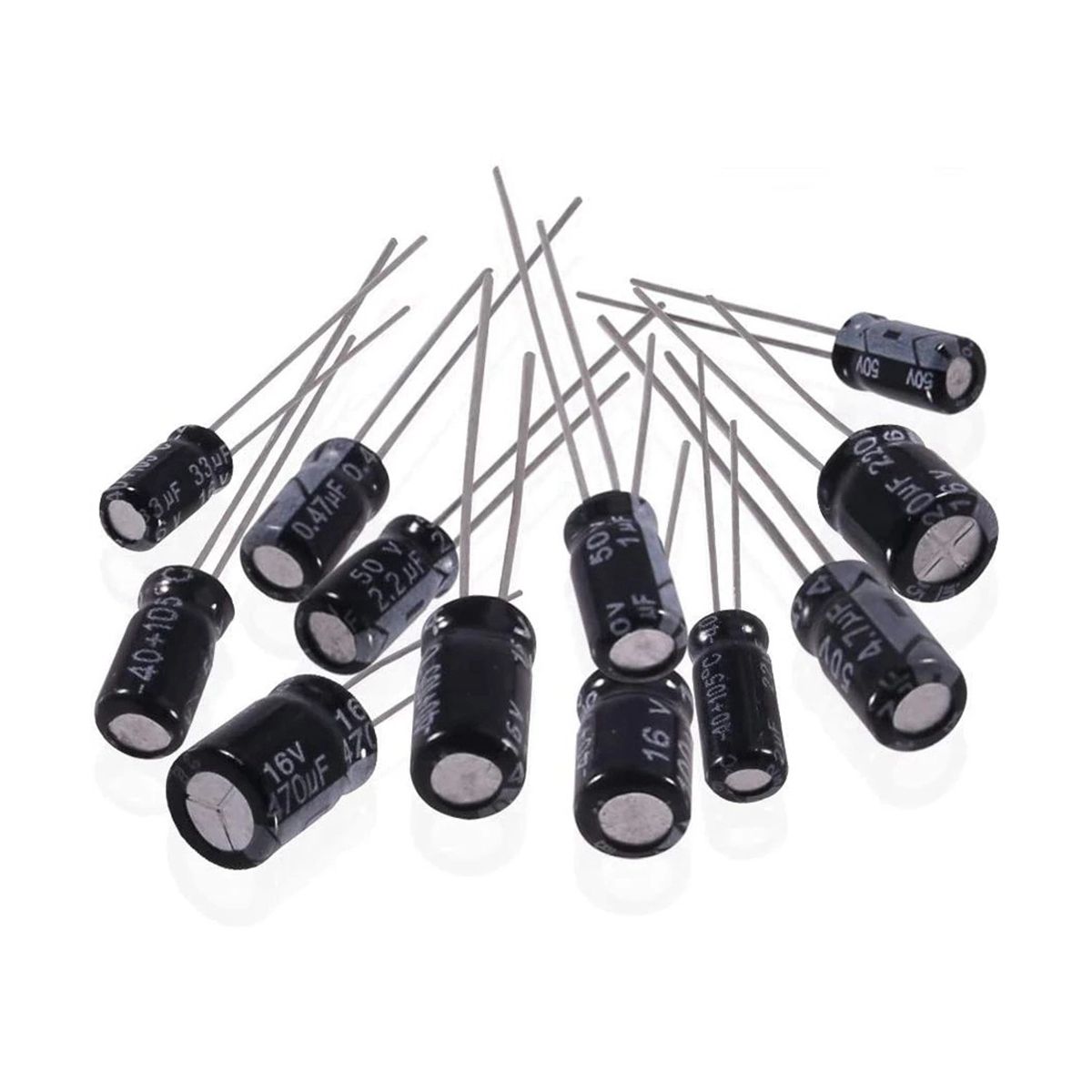 500PCS 01UF-1000UF In-Line Electrolytic Capacitors Sample Kit 16V-50V