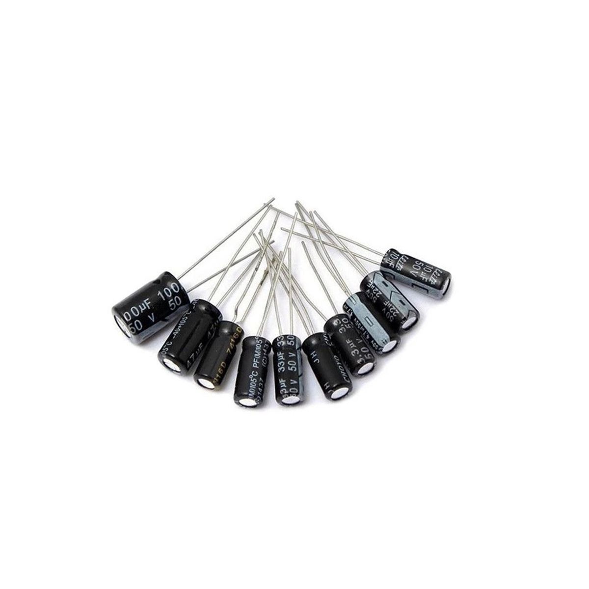 500PCS 01UF-1000UF In-Line Electrolytic Capacitors Sample Kit 16V-50V
