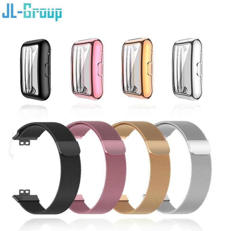 Metal band for Huawei watch fit/fit 2 strap with case TPU screen protector watch fit bracelet Milanese Magnetic Loop watchband