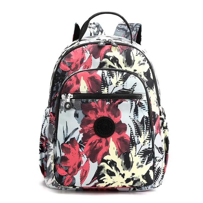 Nylon Canvas Backpack Ladies Casual Backpack Waterproof Large Capacity Red maple leaf