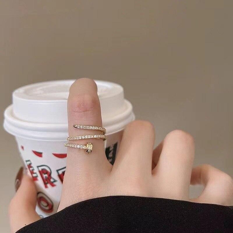 Spiral Flash Diamond Multi-Layer Nail Ring Women's Niche Fashion Ring New Trendy Internet Popular Cold Style Bracelet