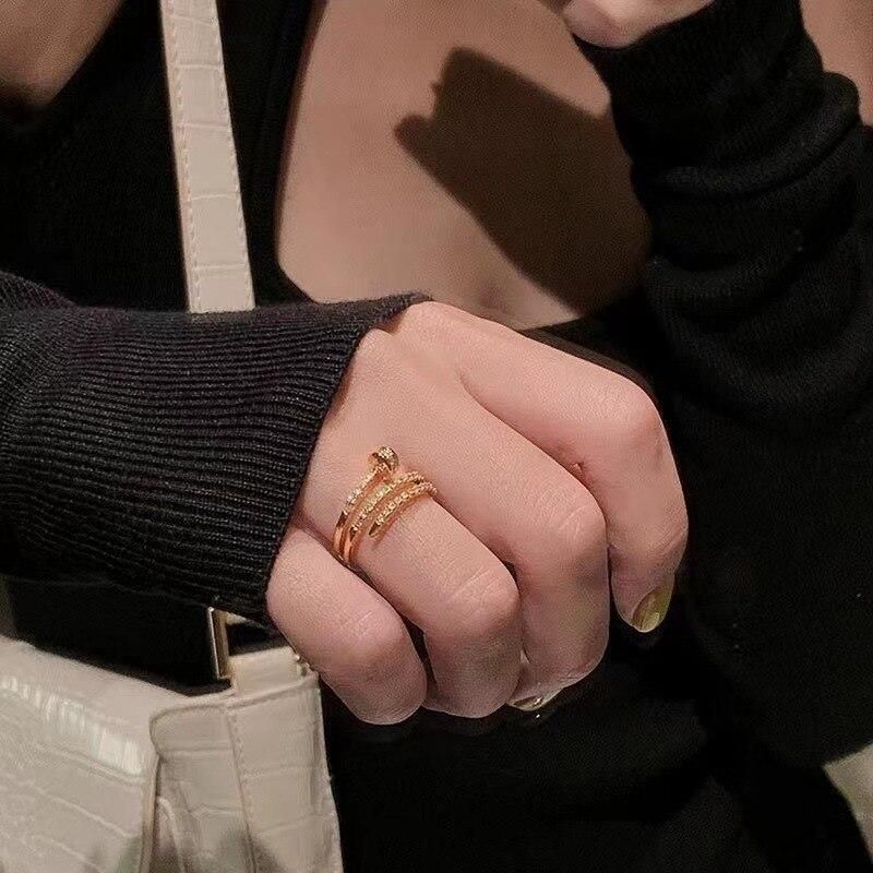 Spiral Flash Diamond Multi-Layer Nail Ring Women's Niche Fashion Ring New Trendy Internet Popular Cold Style Bracelet