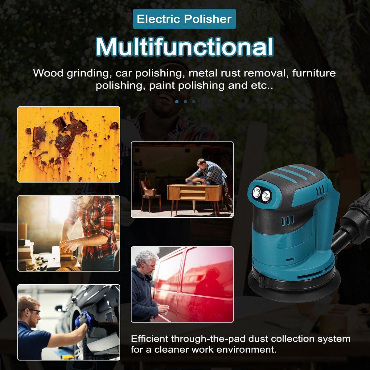 125mm Brushless Motor Cordless Orbital Sander Wood Grinder Electric Car Polisher Multifunctional Wood Metal Waxing Polishing Grinding Sanding Machine 6 Speed Adjustable Orbital Sander