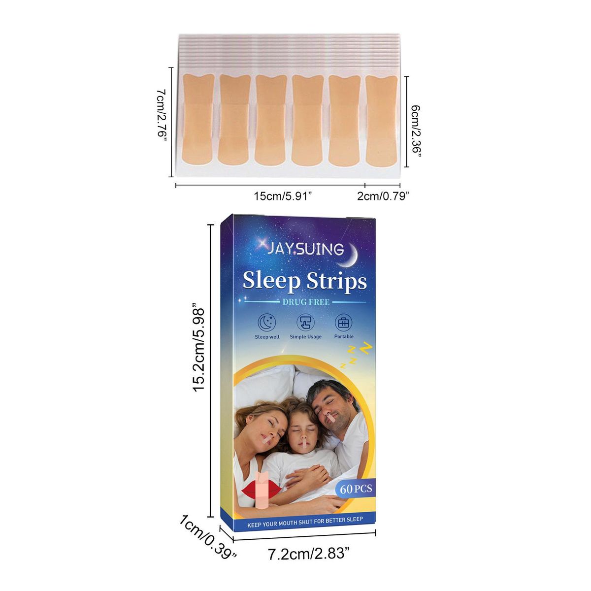 Jaysuing 60Pcs Snoring Patches Herbal Ingredients Relieve Snoring Smooth Breathing Snore Less Non-snoring Sleep
