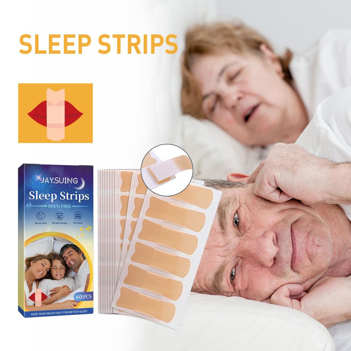 Jaysuing 60Pcs Snoring Patches Herbal Ingredients Relieve Snoring Smooth Breathing Snore Less Non-snoring Sleep