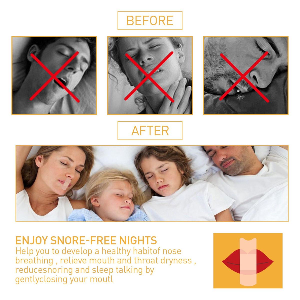 Jaysuing 60Pcs Snoring Patches Herbal Ingredients Relieve Snoring Smooth Breathing Snore Less Non-snoring Sleep
