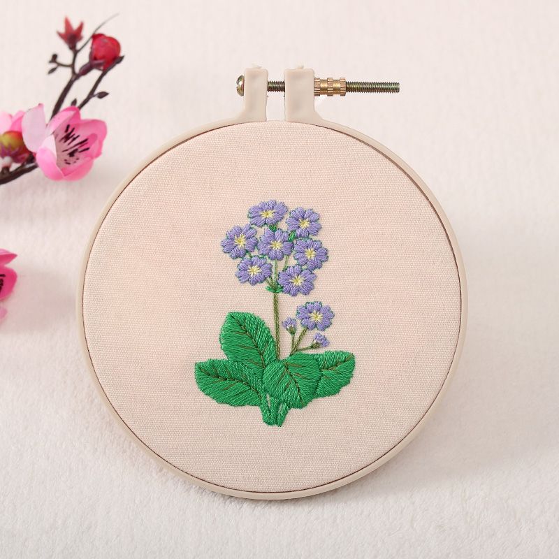 Beginner DIY Stamped Embroidery Starter Kit Colorful Flowers Plants Pattern Embroidery Cloth Threads Tools Kit Decor Artwork Black