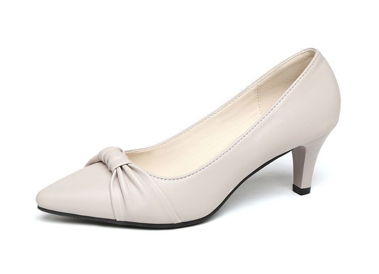 Office Ladies Leather Shoes Weddings High Heels -Beige