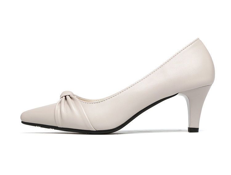 Office Ladies Leather Shoes Weddings High Heels -Beige
