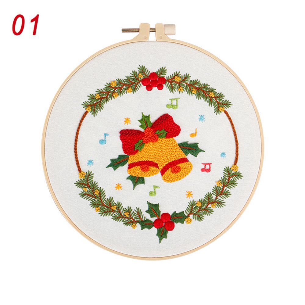 New Xmas Embroidery Cross Stitch Kit Embroidery Hoop Needle Punch Needle Thread DIY Crafts Christmas Ornament Sewing Accessory B1