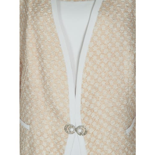 Ladies Floral Detailed 3-Piece Skirt Suit - White & Gold - Lss-4906