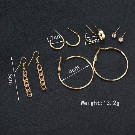 5 In 1 Studs Rings And Big Loop Earrings - Gold