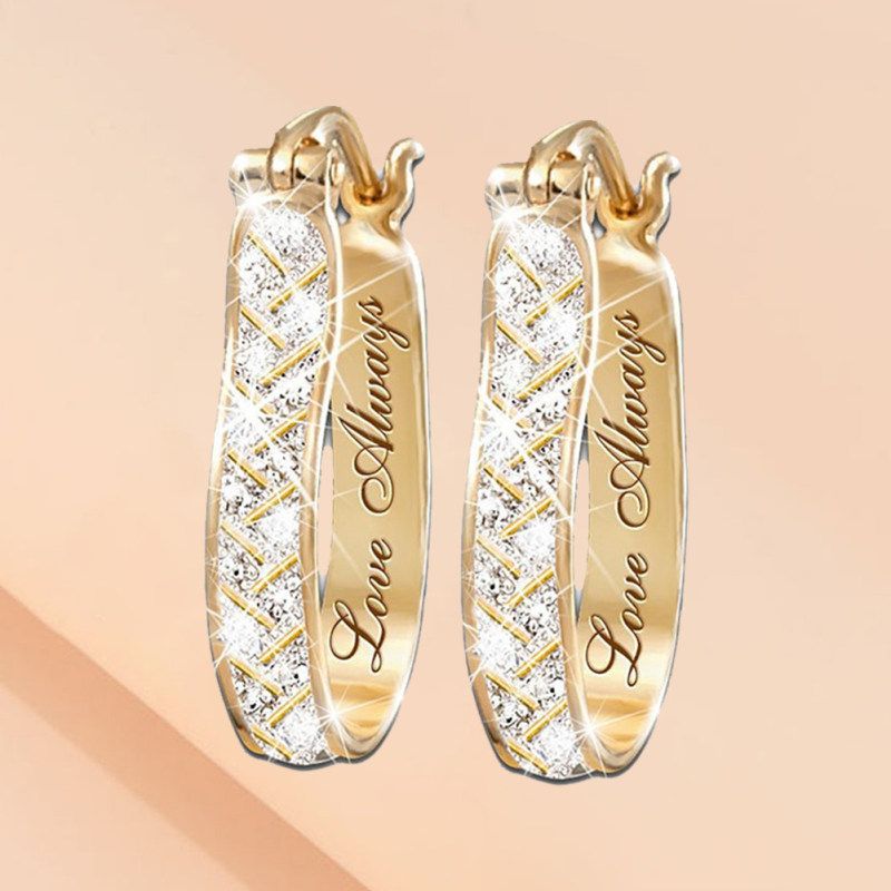 Women Fashion Faux Crystal Cubic Zirconia Alloy Hoop-Golden