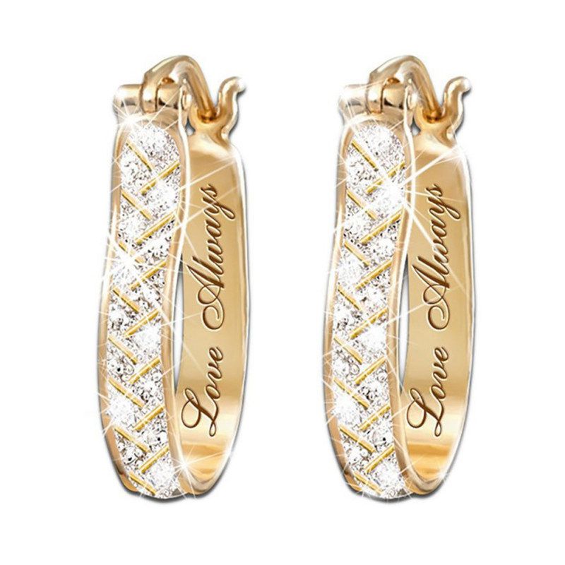 Women Fashion Faux Crystal Cubic Zirconia Alloy Hoop-Golden