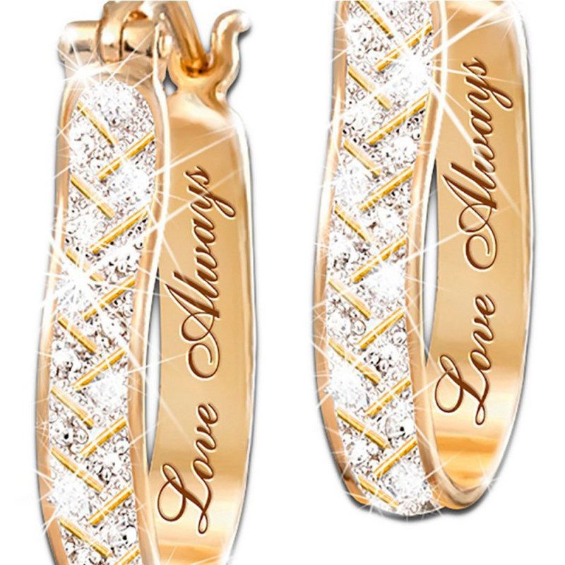 Women Fashion Faux Crystal Cubic Zirconia Alloy Hoop-Golden