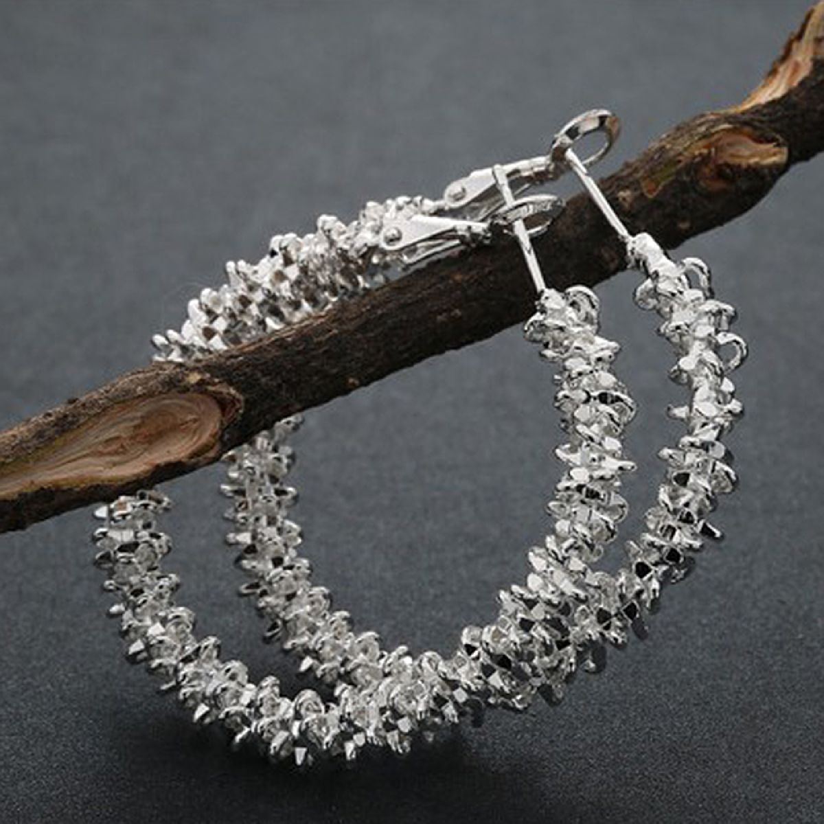 1Pair Hoop Earrings Lightweight Fashion Alloy-Silver