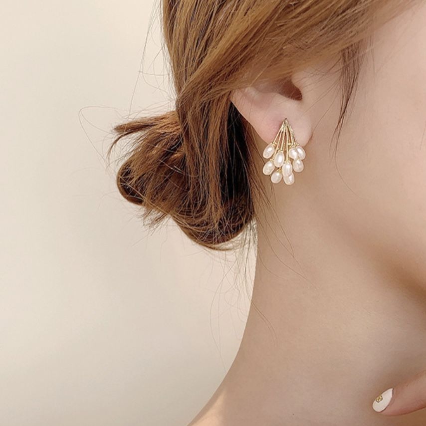 Pearl Grapes Gold Earrings