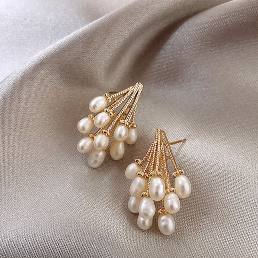 Pearl Grapes Gold Earrings