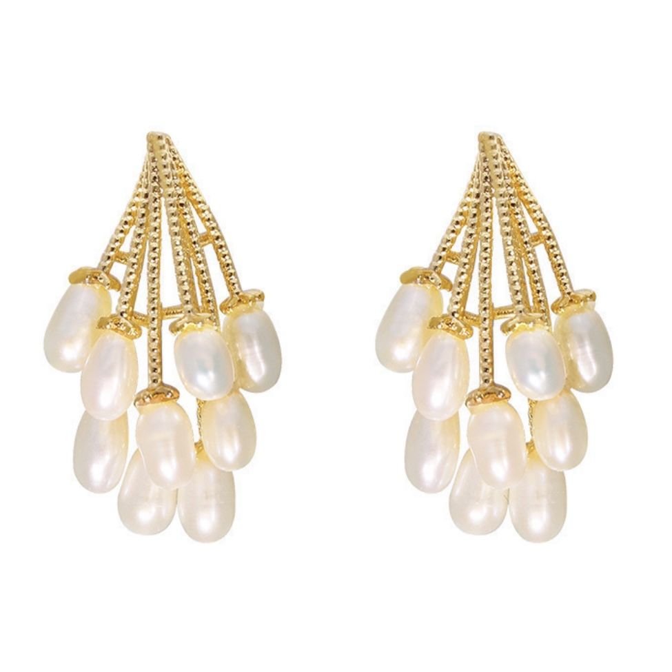 Pearl Grapes Gold Earrings